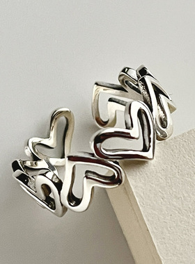 原创设计冷淡风镂空爱心戒指心连心食指戒纯银心形中指指环J5954