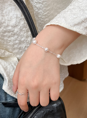 仙女气质S925纯银天然珍珠手链女显手白精致转运珠链条手串6834G