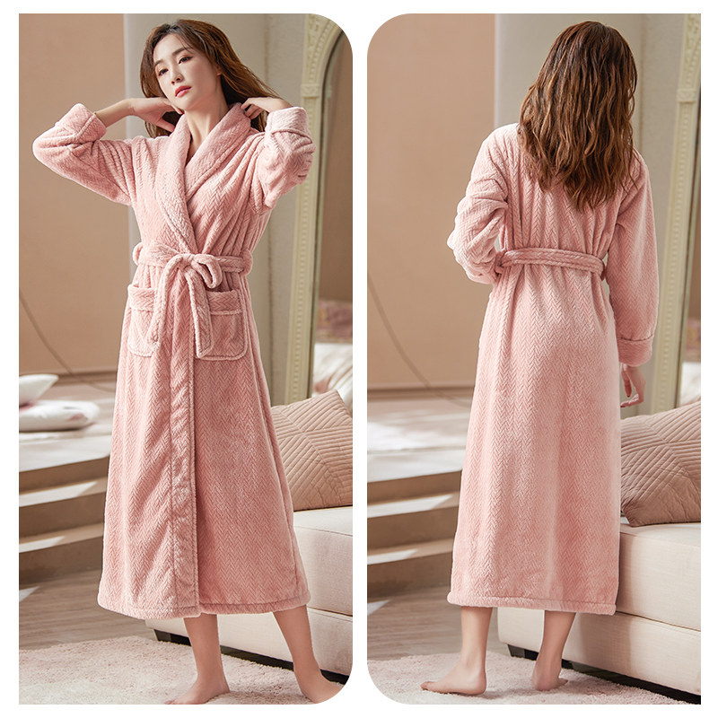 珊瑚绒秋冬季超长款拖地女睡衣 轩靓睡袍/浴袍