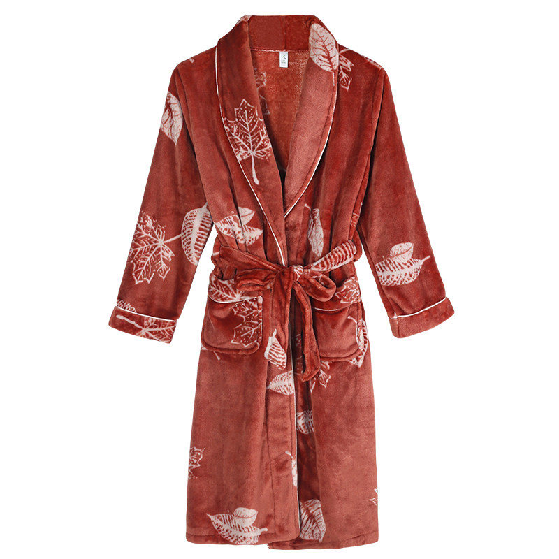 情侣男秋冬季法兰绒长款冬天睡袍 轩靓睡袍/浴袍