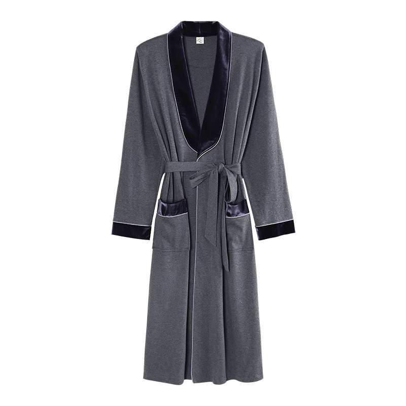 男士春秋季纯棉长袖长款连体睡袍 轩靓睡袍/浴袍