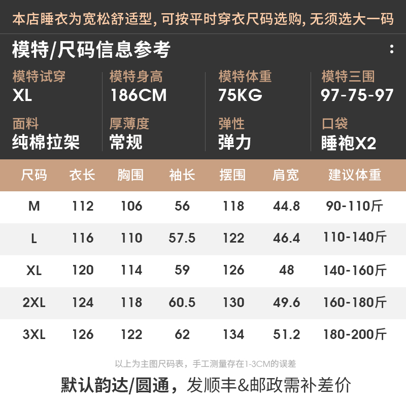 轩靓睡袍男春秋季秋款纯棉长袖长款睡衣秋冬薄款家居服一体式浴袍 - 图3