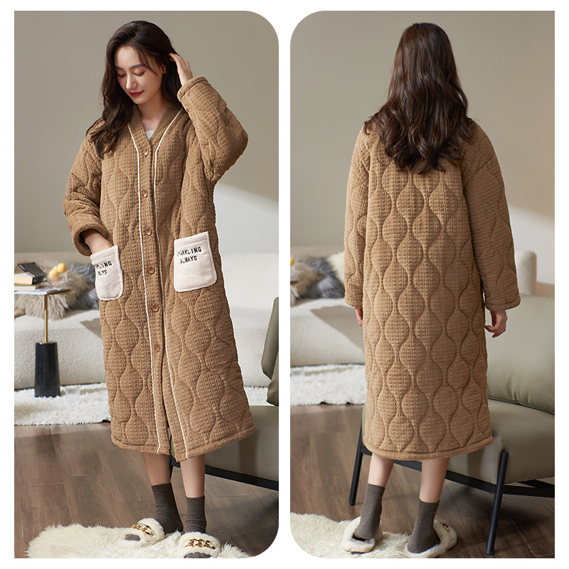 轩靓美拉德睡袍女冬季加绒加厚三层夹棉睡衣家居服保暖珊瑚绒浴袍,淘宝优惠券,粉丝福利购,淘宝优惠卷