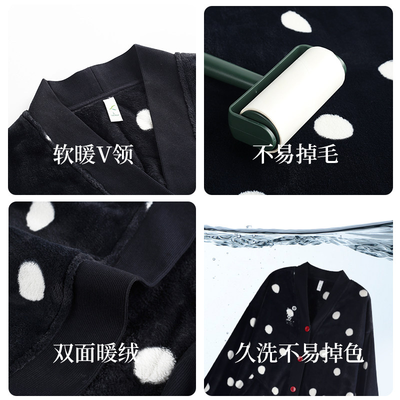 轩靓【抗静电】法兰绒睡袍女秋冬加绒加厚波点睡衣大码浴袍家居服,淘宝优惠券,粉丝福利购,淘宝优惠卷