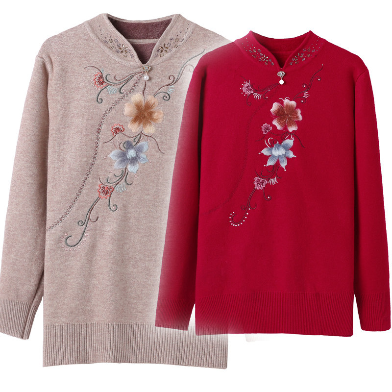 新款中老年秋冬装加绒加厚妈妈毛衣 江诗琪中老年女装