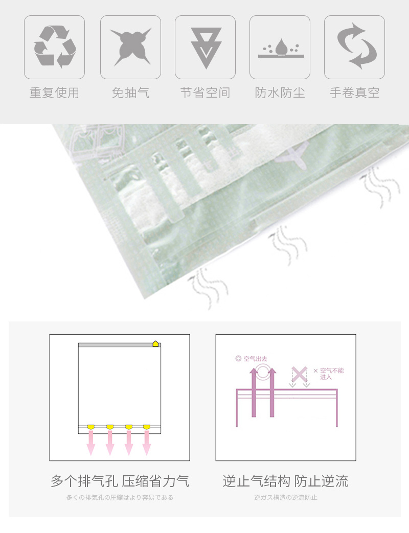TOWA日本原装进口免抽气手卷旅行压缩袋出差留学行李箱衣物收纳袋 - 图2