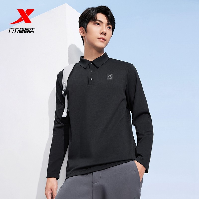 特步长袖POLO衫男2025年秋季新款男装运动服健身长袖T恤翻领卫衣,淘宝优惠券,粉丝福利购,淘宝优惠卷