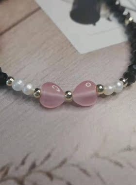 原创纯手工淡水珍珠手链爱心猫眼
