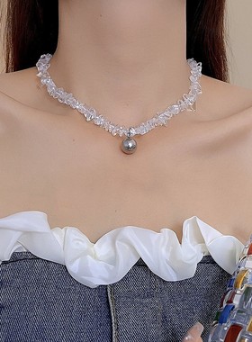 明星同款小众设计白水晶水滴落珠