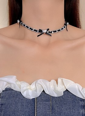 气质蝴蝶结链条黑色项链女款纯欲
