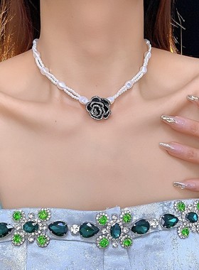 法式ins风微镶花朵多层项链百搭