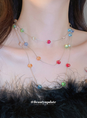 新款多巴胺水晶串珠项链