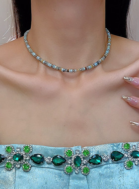 欧美跨境新款天然石彩色锁骨链波