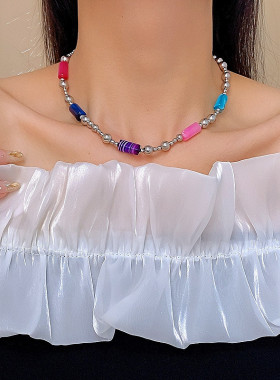 欧美串珠项链波西米亚多巴胺彩色