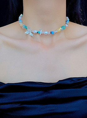 韩式新款多巴胺蝴蝶水晶串珠珍珠