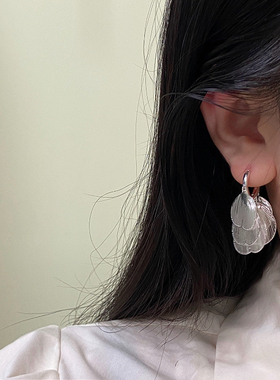 镂空花瓣流苏蝶翼法式银色耳扣女小众设计高级感轻奢独特耳环耳饰