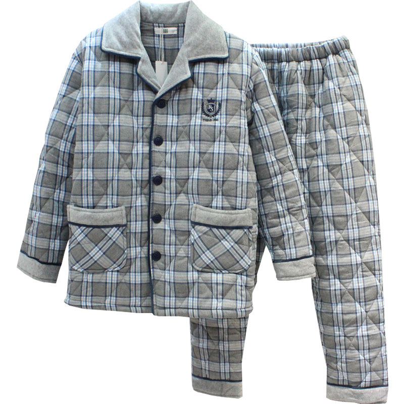 纯棉夹棉男士睡衣冬季三层珊瑚绒加厚加绒格子大码家居服两件套装,淘宝优惠券,粉丝福利购,淘宝优惠卷