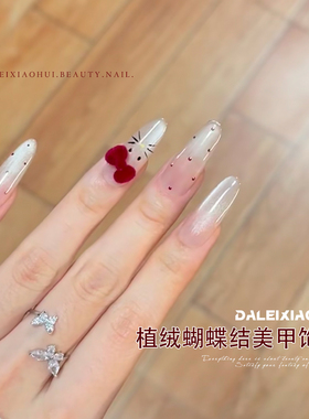网红爆款植绒蝴蝶结美甲饰品