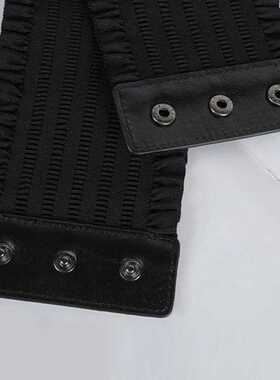 2022 New Design Women's Black Elastic Wide Waistband Pu Leat