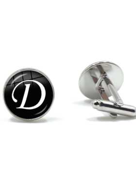 Men's Fashion A-Z Alphabet Cufflinks Silver Color Glass Dome