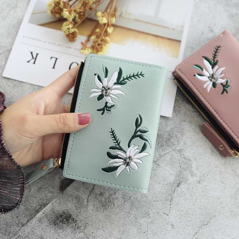 New Women's Wallets Print Flower Short Wallet For Woman Zipp - 图0