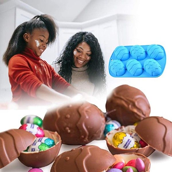 2 Color 6-grid Egg Silicone Chocolate Mold Large Easter Egg - 图1