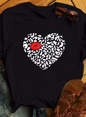 New Fashion Women's Casual Lip Printed T-Shirt Summer Short