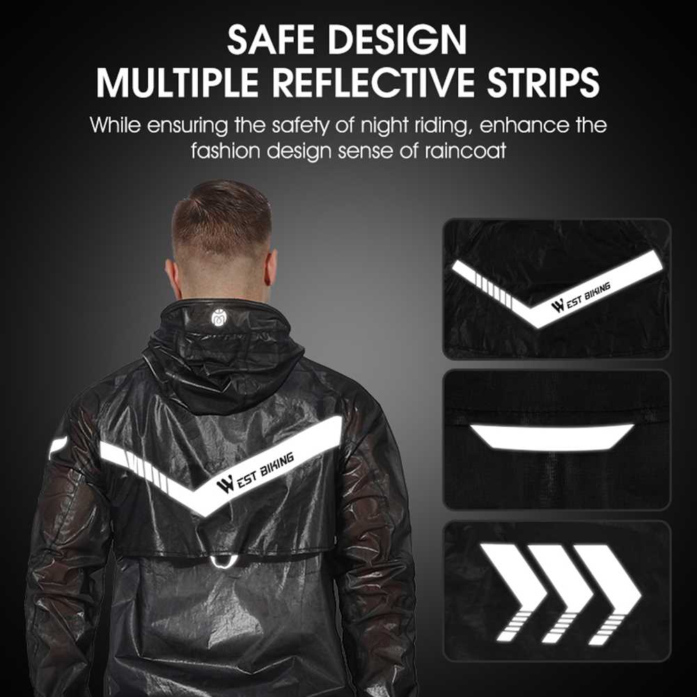 WEST BIKING Lightweight Reflective Split Hooded Raincoat - 图0