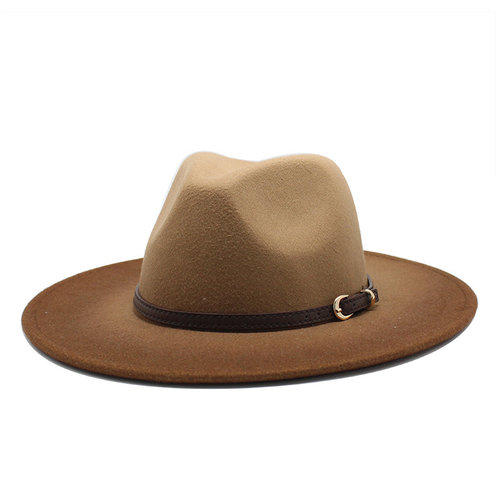 New Two-color gradient Wool Felt Fedora Hats with Thin Belt - 图3