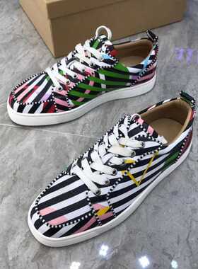 Luxury brand Men's sneakers Striped Lace-Up Cow Leather Casu
