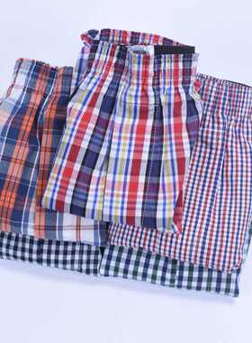 Summer Plaid Men Shorts Sleep Bottoms Male Sleepwear Pants S