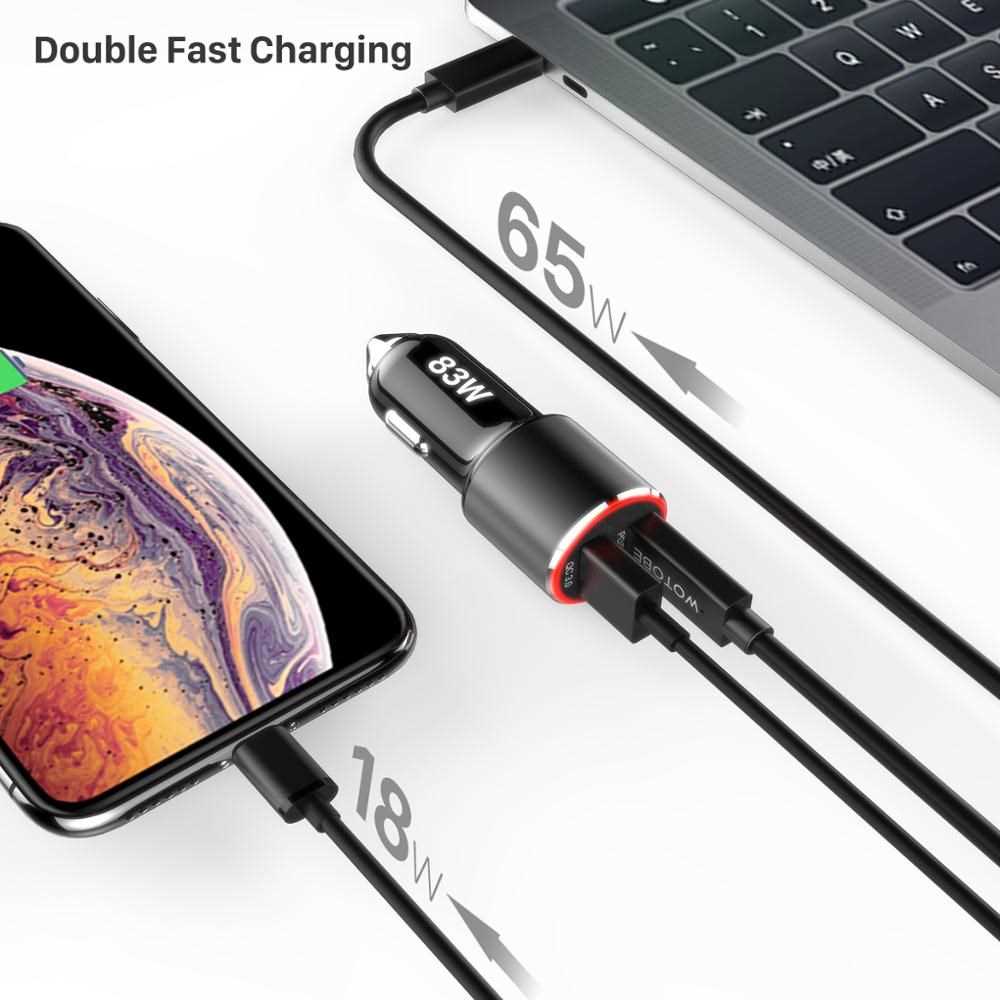 WOTOBE 2port 83W super fast car charger,1 Port SB C PD/PPS 6-图0