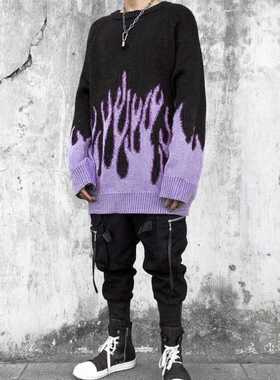 Sweater Men Harajuku Flame Hip Hop Streetwear Men Clothing S