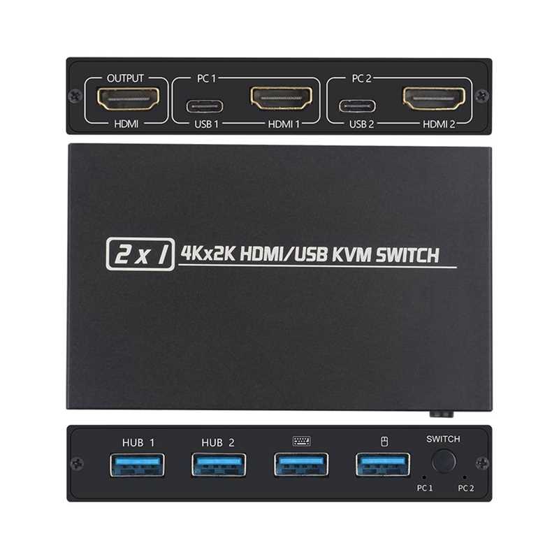 2-Port USB KVM 4K Switch Splitter Keyboard and Mouse Adaptiv - 图2