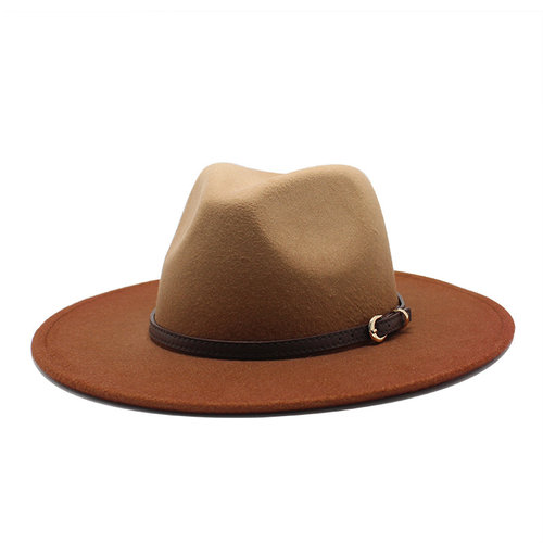 New Two-color gradient Wool Felt Fedora Hats with Thin Belt - 图0