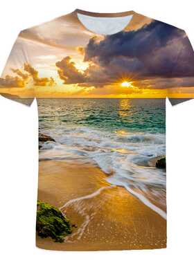 Summer Seaside Scenery Graphic t shirts Fashion men's t-shir
