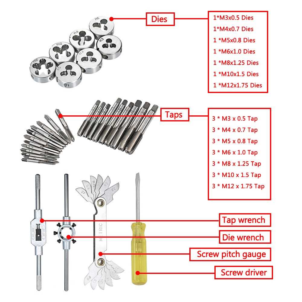 32 PCS Tap and Die Set Metric Wrench Cut M3-M12 Hand Thre-图3