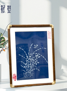 兰花摆台【南通蓝印花布】非遗文创相框摆台画框摆件手工艺品