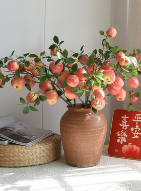 逼真苹果仿真花新年装饰花树枝果实假花客厅插花干花摆设平安喜乐