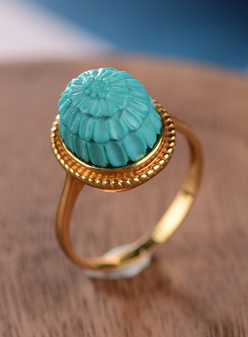 天然原矿高瓷绿松石手工编织戒指