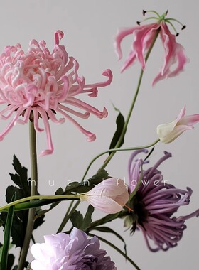 紫色仿真花高级感花束保湿手感菊花假花客厅摆设轻奢高端装饰摆件