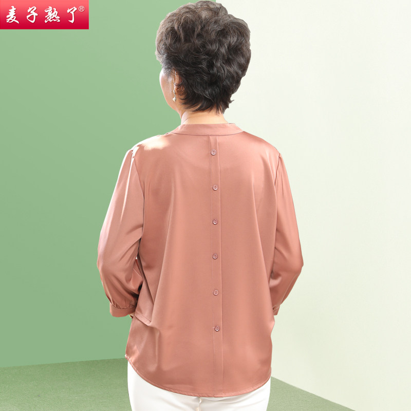 阔太太妈妈春装新款洋气雪纺t恤 麦子熟了中老年女装