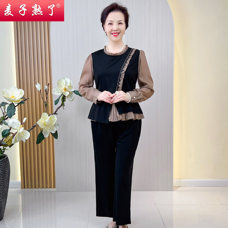 妈妈秋装洋气两件套阔太太妇小衫 麦子熟了中老年女装
