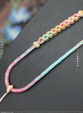 女款手工编织项链挂件绳子吊坠挂绳高端金银佛牌伸缩七彩渐变调节