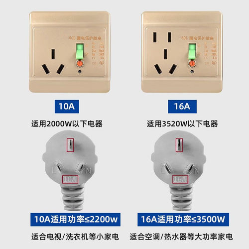 漏电保护插座10A/16A空调热水器家用大功率接线开关自动断电国标 - 图1