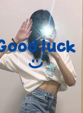 镜子店铺goodluck贴纸好运笑脸装饰白色幸运ins可爱咖啡家用服装