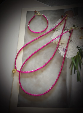 瑞铺水晶天然红宝石银配饰鸽血红色宝石多圈手链长链可做多圈项链