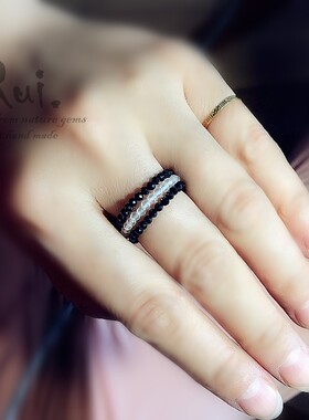 黑碧玺抖音同款珍珠戒指