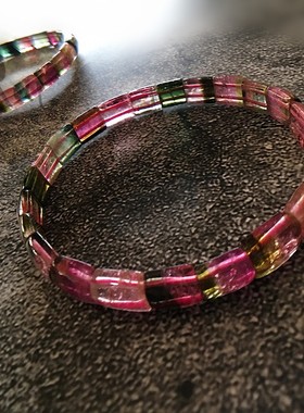 天然碧玺手链巴西老料红黄绿原创