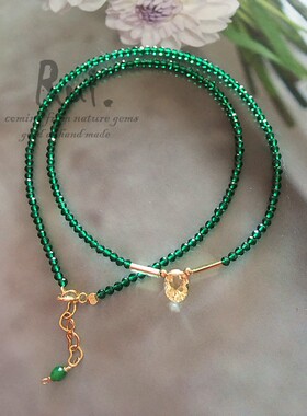 瑞铺原创天然小刻面祖母绿水晶锁骨链个性简约生日碧玺颈链项链女